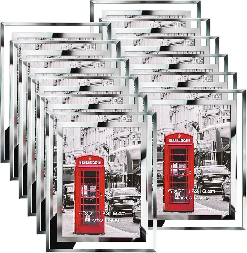 Schliersee 5x7 Picture Frames Set of 12, Multi Glass Photo Frame Bulk for Desktop Display, Silver