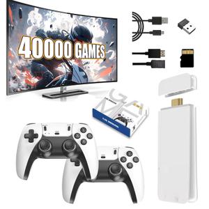 4K TV Game Stick M15 Built-in 3/40000+ Retro Games 64GB Console with Wireless Gamepads, Supports 23+ Simulators for HD TV Gaming - 64GB-40000-games