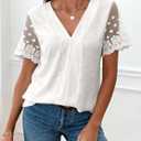 Zenlonr Women Tops Summer 2026 Short Sleeve Shirts Spring Vacation Fashion Dressy Casual Business V Neck Blouses (White, L)
