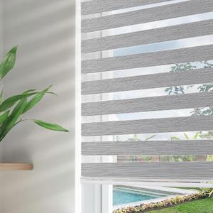 Joydeco Cordless Zebra Blinds for Windows, Dual Layer Free-Stop Zebra Shades Privacy Light Control for Day and Night, Light Filtering Sheer Blinds for Indoor Windows (Grey, 32" W x 75" H)