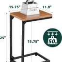 Ekisemio C Table for Sofa, C Shaped End Table with Metal Frame, Small Side Table for Couch, TV Tray for Living Room, Bedroom, Rustic Brown