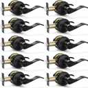 10 Pack Matte Black Door Handles Privacy Door Levers, Heavy Duty Bed and Bath Door Locks Interior Door Knobs, Reversible Keyless Wave Lever Door Handles