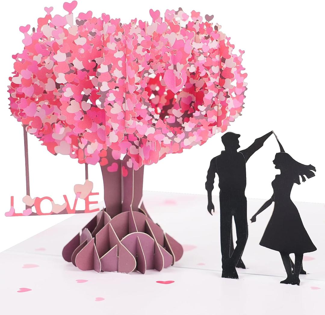 Valentines Day Card, 3D Pop Up Love Tree Hearts Couple Valentines Card for Her, Wife, Husband, Him, CoupleIdeal Gift for Wedding, Anniversary, Romantic Birthday, Valentines, Mothers Day, 6x8 inch