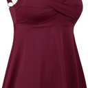 Septangle Tankini Swimsuits for Women Two Piece Bathing Suit for Tummy Control Flowy Twist Front Swimwear Swim Top with Short (12, Wine Red)