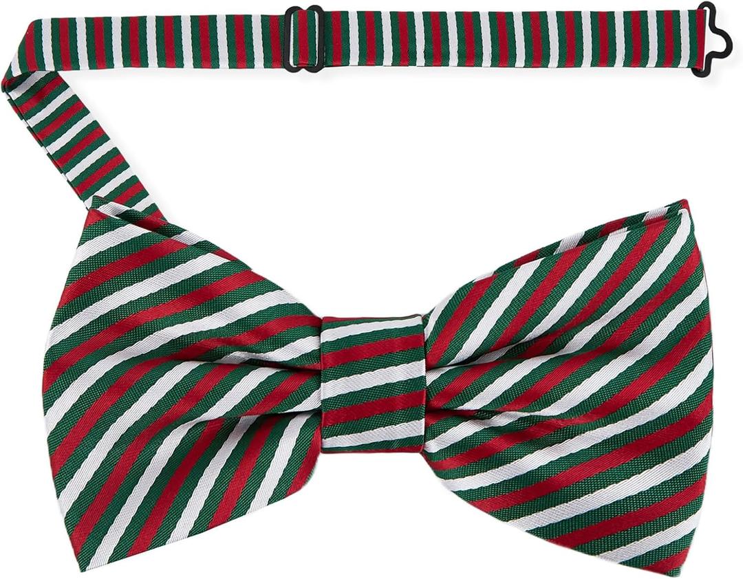 2 x DecTwig Christmas BowTie for Men - Festive Red Holiday BowTies with Snowflake Patterns, Funny Christmas Neck Bow Ties For Men (001-stripe)