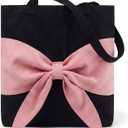 3 x Amylove Coquette Pink Bow Canvas Tote Bag for Women Preppy Aesthetic 3D Bow Bag for Teen Reusable for Work Travel Gift