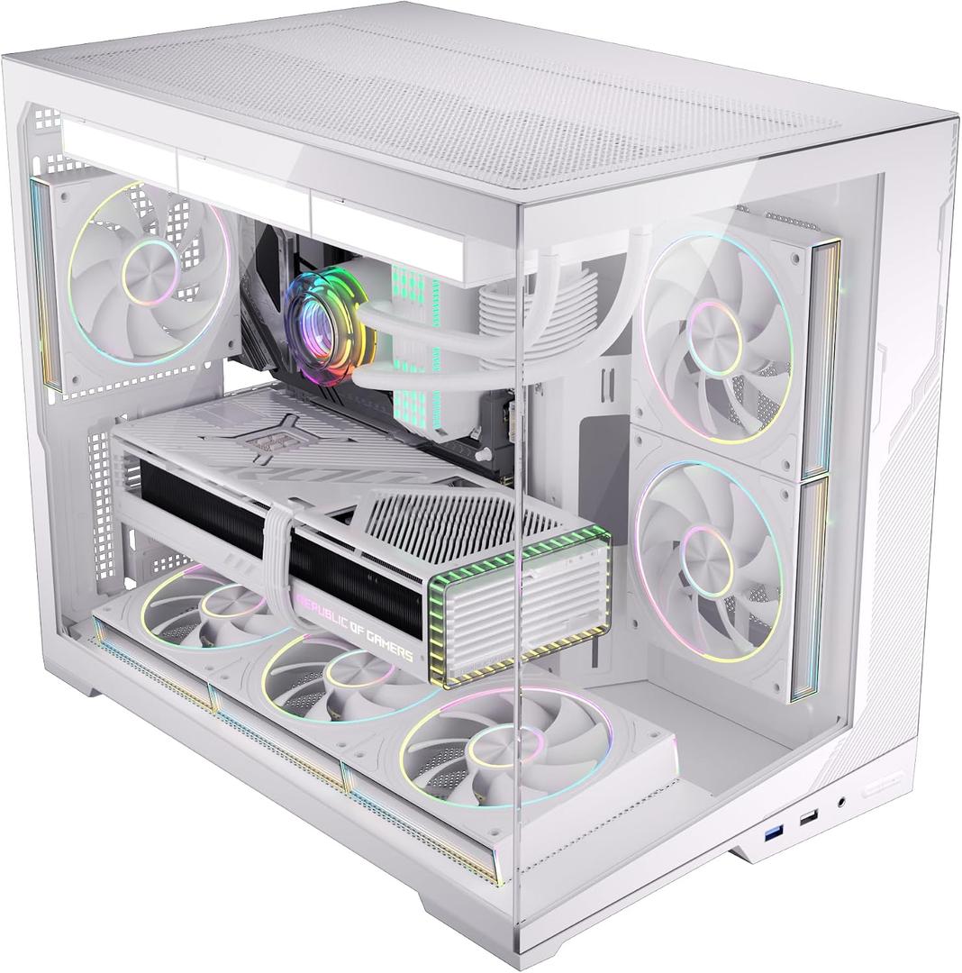 ESGAMING Zero M- ATX PC Case Mini-Tower Airflow Computer Gaming Case | 8° Slanted Base | Panoramic View | Fully Ventilated | White-No Fan