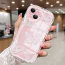 2 x Compatible for iPhone 15 Case, Pretty Butterfly Print Three-Dimensional Wave Clear Case for Girls Women, Soft Full Package Anti-Fall Cover for iPhone 15, Pink Butterfly