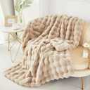 RYNGHIPY Faux Fur Blanket for Couch Fluffy Warm Throw Blanket for Sofa Bed Thick Furry Bubble Blanket (Camel, 51''x63'')