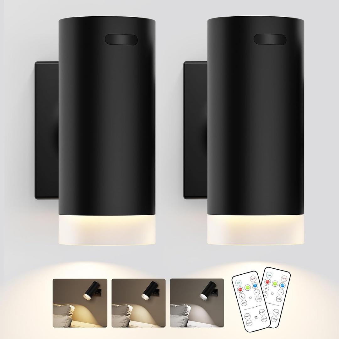 Afyuol Battery Operated Wall Sconces 3CCT Dimmable Wireless Sconces Set of 2, Rechargeable Wall Lights with Magnet Ball, Wall Decor Set of 2 for Reading Bedroom Bedside Picture