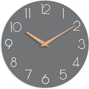 Wall Clock, Gray Silent Non-Ticking, Decorative Battery Operated Wall Clocks for Bedroom, Kitchen, Home, Office, School, Hotel (8 Inch)