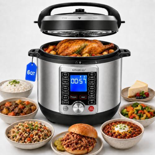 KINGBULL 12-in-1 Electric Pressure Cooker, Slow Cooker, Rice Cooker, Steamer, Sauté, Yogurt Maker & Warmer, One-Touch Programs, Support DIY, Stainless Steel/ Black. (8 Quart)