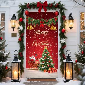 Christmas Door Cover Xmas Banner, 70.8 x 35.4 inch Hanging Front Door Cover Christmas Decor Backdrop Santa Background for Home Winter Holiday, Santa Claus