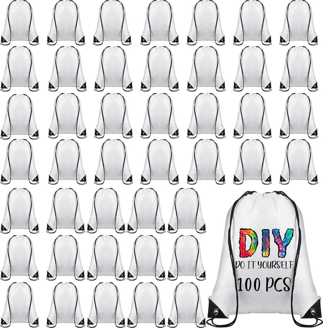 Sieral 100 Pcs Sublimation Drawstring Bags Bulk White Blank Drawstring Backpacks Reusable Gym Sport Sinch Sack Backpack Heat Press DIY Crafts for Kids Adults Traveling Home Gift