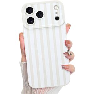 KANGHAR Compatible with iPhone 17 Pro Max Case 2025, Silicone Stripes Cute Pattern, Camera Protection Soft Slim Phone Cover for Girls Women -White