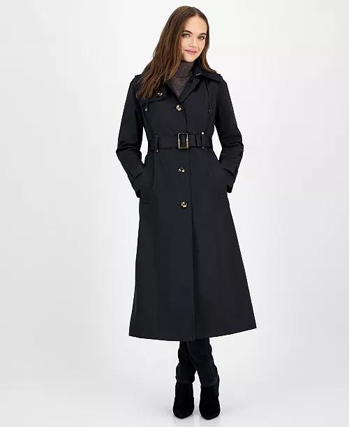 London FogWomen's Hooded Belted Maxi Trench Coat, Size Large