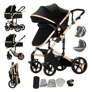 2 in 1 Baby Stroller with Bassinet Mode, Reversible Infant Pram, One-Click Folding, Newborn Travel Stroller, Convertible Toddler Standard Pram Carriage (2US588-BG)