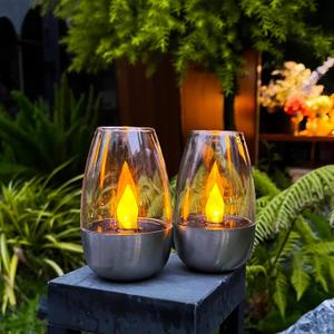 Solar Power Tea Lights Outdoor Candle Flameless Flicker IP65 Waterproo Table Lamp LED Candles with Dusk to Dawn Sensor for Lantern Garden Camping Party Home Canteen Decorations, Warm Colr