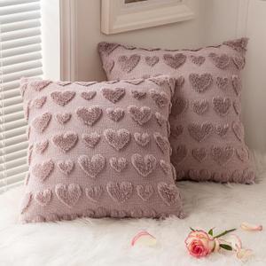 MIULEE Valentines Pillow Covers 16x16 Inch Set of 2 Valentines Day Blush Pink Heart Love Decorative Cute Soft Plush Faux Fur Throw Pillows for Girl Couch Sofa Bedroom Holiday Home Decor