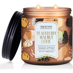 M&SENSE BlackBerry Walnut Cookie Scented Candle, Soy Wax 11.6oz 70 Hours Non Toxic Slow Burn, Fruity Nutty Bakery Fragrance, Holiday Jar Candle for Home Decor, Relaxing Aromatherapy Gifts for Women