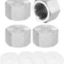 uxcell 4pcs Hex End Cap 304 Stainless Steel Nut with Washer, PT 3/8" Female Thread Pipe Fitting, Gas Line Water Line Stop Valve Cap Tubing Ends for Plumbing Fittings, Silver Tone