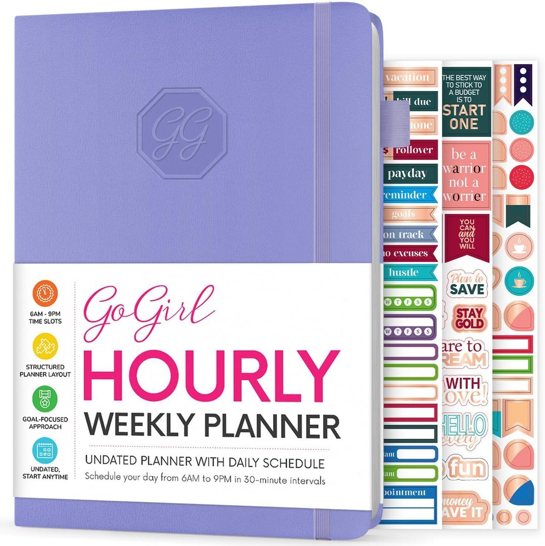 GoGirl Weekly Schedule Planner Hourly Work & Life Planner with Time Slots Vertical Agenda Organizer for Daily Productivity, A5 (Lavender)