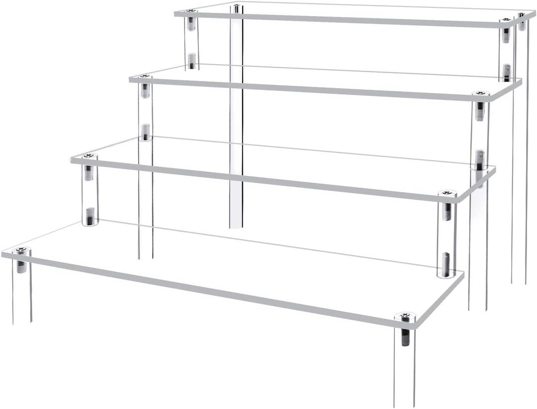 Acrylic Display Risers Cupcake Stand for Food Desserts,Perfume Organizer 4 Tier Clear Shelf Display Stand Funko POP Collections,Perfume Stand for Organizer and Decoration (12 x 8 x 6 Inch)