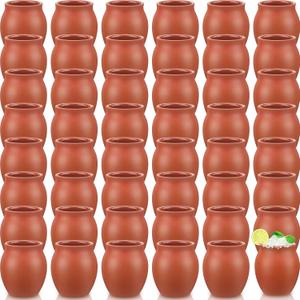 Gejoy 48 Pcs Cantaritos de Barro 3oz Mini Mexican Clay Shot Glasses for Tequila, Margaritas, Mojitos Handmade Pottery Cups for Taco Tuesday Fiesta Bar Party Decor(48 Pcs) (Red)