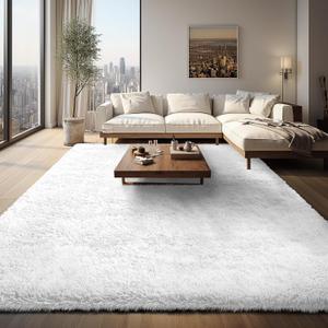 Ophanie White Area Rugs for Living Room, 8x10 Large Fluffy Shag Bedroom Carpet, Big Soft Nursery Rug, Home Decor Aesthetic