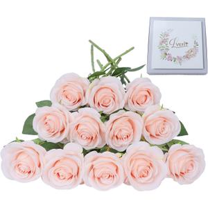 Artificial Rose Flower Artificial Flowers Flower with Long Stem Silk Roses Bouquet for Wedding Bridal Shower Party Home Decoration (Blush, 12 Pcs)