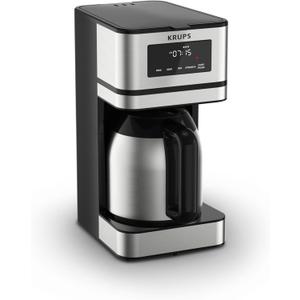 Krups Simply Brew Stainless Steel and Thermal Carafe Drip Coffee Maker 12 Cup Programmable, Customizable, Digital Display, Insulated Coffee Filter, Dishwasher Safe, Drip Free Silver and Black