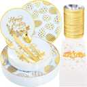 Morejoy 175pcs Easter Plastic Plates,Blue Plastic Plates Disposable Ice Blue Plates Include 25 Dinner Plates,25 Dessert Plates,25 Cups,25 Forks,25 Knives,25 Spoons,25 Napkins Perfect for Easter Party