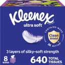Kleenex Ultra Soft Facial Tissues, 8 Cube Boxes, 80 Tissues per Box, 3-Ply (White)