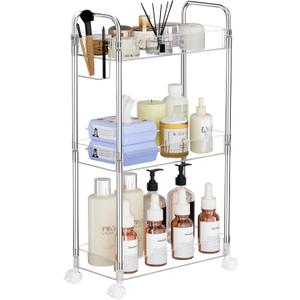 SPACEKEEPER 3 Tier Acrylic Storage Rolling Cart Clear Bathroom Cart Organizer, Transparency Laundry Room Organization Mobile Shelving Unit Multifunction Rolling Utility Cart for Office Living Room