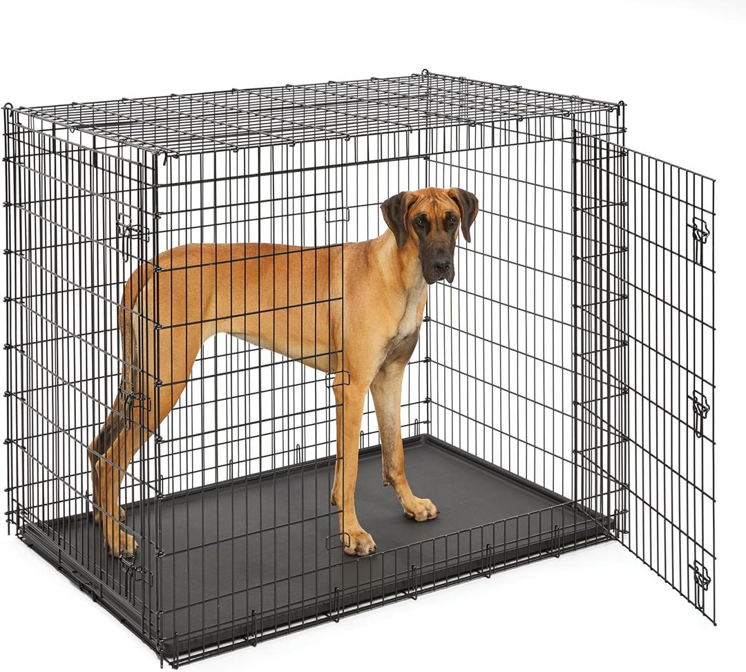Solutions by MidWest Homes for Pets 54-Inch Drop Pin Crate for Giant Breeds Over 100 lbs, Double Door Dog Crate with Leak-Proof Tray & Secure Latches, Durable Drop Pin Construction