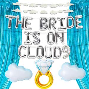 LaVenty Bride is on cloud 9 Balloons Bridal Shower Banner Decoration Backdrop The Bride Is On Cloud 9 Bachelorette Decoration (Silver 1)