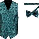 Oliver George 2pc Men's Paisley Formal Suit Vest Waistcoat Tuxedo Dress Vest Bowtie Set for Suit or Tuxedo (XX-Large, Teal Green)