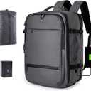 Vacuum Seal Backpack for Travel with Pump, 60L Expandable Backpack with Detachable Vacuum Compression Bag Waterproof Carry On Large Travel Bag for Airline Laptop Backpack with Shoe Compartment Gray