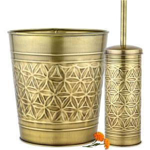 Autumn Alley Toilet Brush and Holder Set with Brushed Brass Bathroom Trash Can – Brass Bathroom Accessories Garbage Can Set for Rustic and Modern Bathroom Décor
