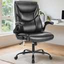 DUMOS PU Leather Office Chair - Ergonomic Executive Computer Desk Chairs with Adjustable Flip-up Armrest, Swivel Task Chair with Lumbar Support, Strong Metal Base,Inky, 1pc