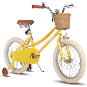JOYSTAR 18 inch Girls Bike Ages 5-8 Years Old Kids (43"-59" Tall), Kids Bike with Training Wheels & Basket, Kids' Bicycle Yellow