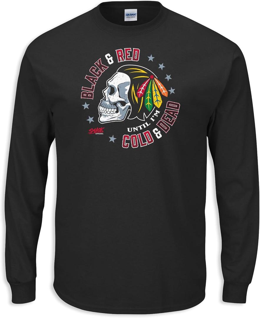 Smack Apparel Skull T-Shirt for Chicago Hockey Fans 
(Long Sleeve, X-Large)