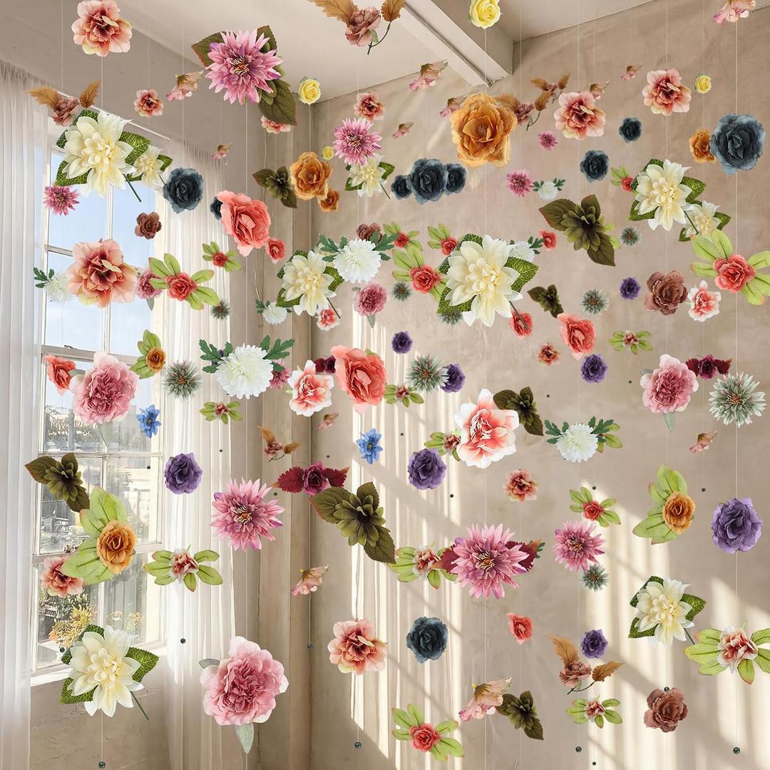 XunYee 6 Pcs 35.4 ft Flower Garlands Artificial Wildflower Vines Floral Hanging Backdrop Fake Flower Garlands Faux Silk Wildflower Vine for Wedding Bridal Shower Home Garden Wall Arch Decor(Boho)