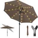 Tempera Patio LED Umbrella with Light | Solar Outdoor Umbrella | Market Table Parasol with Push Button Tilt and Crank, with Sturdy Pole & Fade Resistant Canopy, Easy to Set, Size: 10 FT