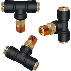 1/4" DOT Air Line Quick Connect Tee Fittings 3PCS, 1/4" Tube OD 1/4" NPT Thread Tee Union PTC/PTCR & Brass Air Brake Push-To-Connect Fittings for Truck Trailers and Air Brake System