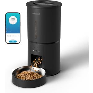 Miaosical Automatic Cat Feeder,2.4G WiFi Timed Auto Cat Food Dispenser with 10s Voice Recorder,Dual Power Supply,4.2L Auto Cats Feeder(Black, 4.2L WiFi Single Bowl)