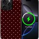 for iPhone 16 Pro Case for Women Girl Men Boy, Compatible with MagSafe, Shockproof Soft Silicone & Hard PC Shell Protective Case for iPhone 16 Pro - Mocha Cherry Polka Star