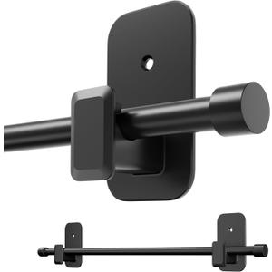 Curtain Rods No Drilling for Windows, 5/8 No Drill/Adhesive Holder Black Curtain Rod Brackets, Renter Friendly Adjustable Drapery Pole Easy Install, Black, 32-48