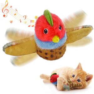 Cat Toys, Flapping Wings Pheasant, No Flying, Chirping Bird Interactive Catnip Toy for Kitten or Small Dogs, Touch Activated, Rechargeable