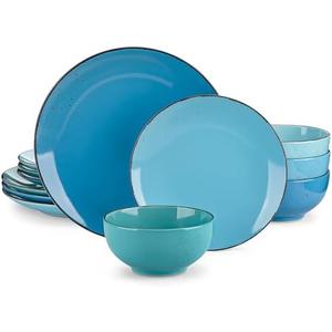 vancasso Navia Dinnerware Sets, Stoneware Plates and Bowls Sets, Dinner Salad Dessert Plates and Cereal Bowls Set, Dishes Set for 4, Spray Spot Patterned,Multi-Blue